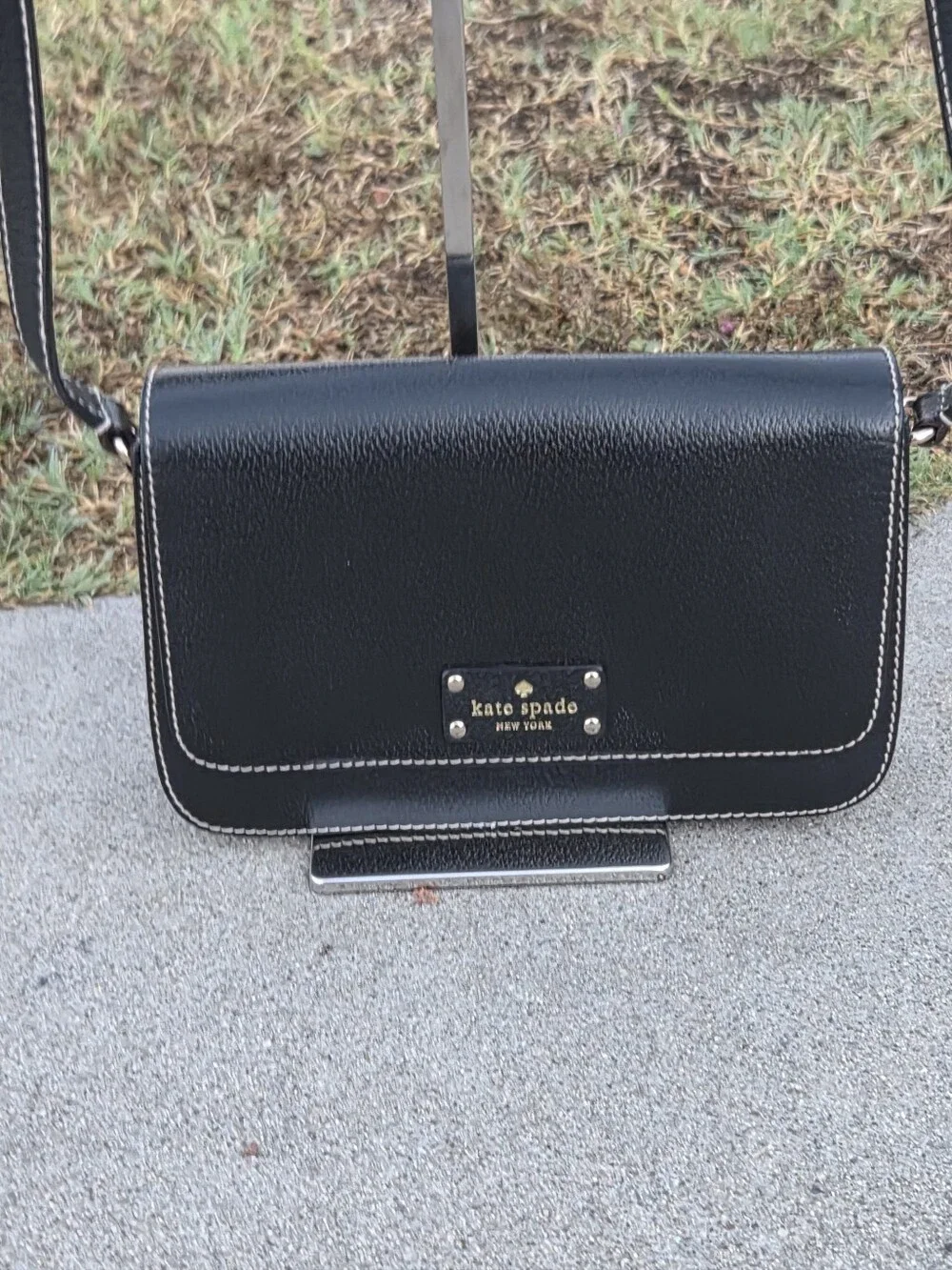 kate spade Black Leather Crossbody with White Stitching